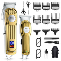 Professional Hair Clippers for Men Zero Gapped Cordless Barber Hair Cutting Kit with T-Blade Beard Trimmer Full Metal Kids Men Women Clipper Set with LED Display Rechargeable Grooming Kit