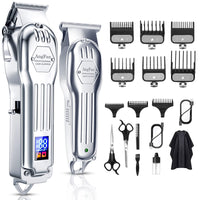 Hair Clippers for Men Professional Hair Cutting Kit Full Metal Cordless Close Cutting T-Blade Trimmer Kit with LED Display Beard Trimmer Barbers Men Women Kids Clipper Set Rechargeable Grooming Kit